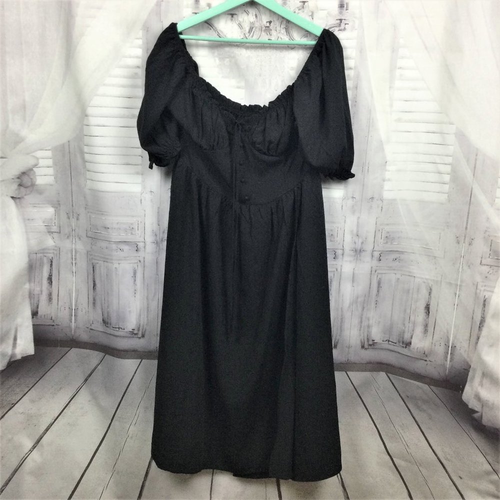 Gothic Black Prairie Midi Dress